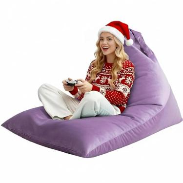 Imagem de Nobildonna Capa de cadeira de pufe (sem enchimento) para adultos, capa de cadeira de veludo premium extra grande de 250 L, saco de feijão lavável sem enchimento, capa de sofá triangular ultra macia
