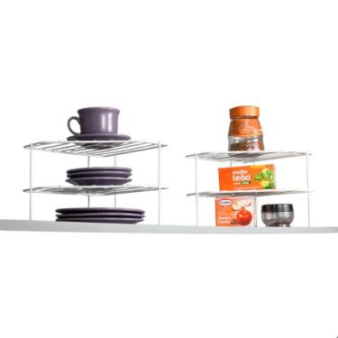 Imagem de Kit Organizador de Canto Armário 2 Und Cozinha Prateleiras Fiver (Branco)