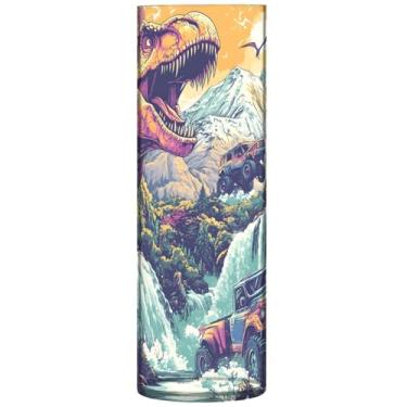 Imagem de Vasos cilíndricos decorativos para flores, pintura divertida T Rex, vasos e plantadores de plástico, decoração estética floral exclusiva, 30 cm x 9,9 cm