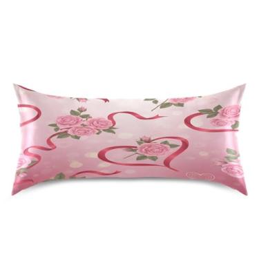 Imagem de Blueangle Fronha de cetim refrescante para cabelo e pele, fronha rosa dos namorados, tamanho king 50,8 x 101,6 cm com fecho de envelope (876)