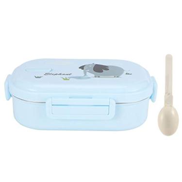 Imagem de Pissente 650 Ml de Lancheira Térmica Recipiente de Alimentos Isolados Com Colher, Lancheira Isolada de Aço Inoxidável, Design de Compartimento, Círculo de Vedação de Silicone (Elefante azul sólido)