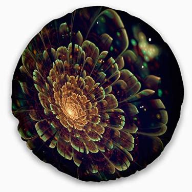 Imagem de Sala de estar redonda com flores fractais laranja metálica Designart, sofá, almofada de alta qualidade + capa de almofada impressa em ambos os lados 40 cm