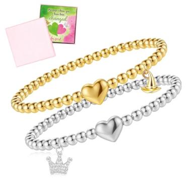 Imagem de Covanlumci Pulseira de amizade Elphaba Galinda para mulheres, pulseiras combinando para casais, pulseiras elásticas com contas BFF, presentes para fãs, joias modernas, com coroa chapéu de bruxa