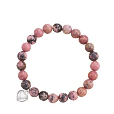 Imagem de GIGB PBDK Pulseira com pingente de coração com contas naturais, joias de aniversário para mãe, irmã, melhor amiga, pulseira elástica de declaração de amor para mulheres amadas, 7, Liga metálica, Pedra