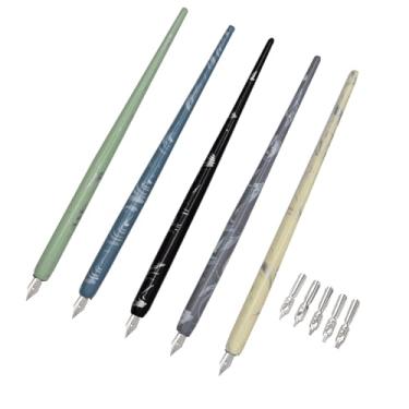 Imagem de SIPLIV Kit profissional de caneta de desenho de caligrafia, mangá, gótico, 5 alças, 10 pontas (5 pontas de fonte, 5 pontas planas) - 5 peças