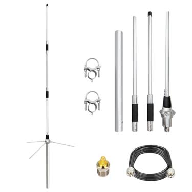 Imagem de Antena base UHF GMRS para repetidores 400-470MHz Antena de liga de alumínio de alto ganho 6dBi para estação base com cabo coaxial PL-259 de 9,8 m e adaptador SMA
