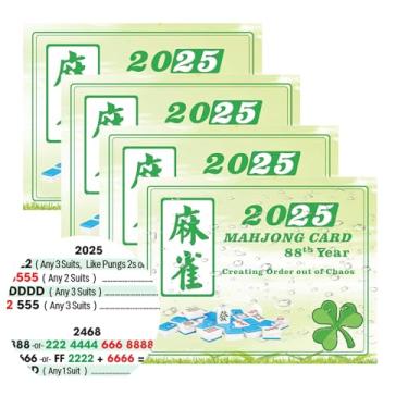Imagem de GKOKG 2025 Mah Jong Guide Rule Cards – Set of 4, American Version, Easy Reference for Players