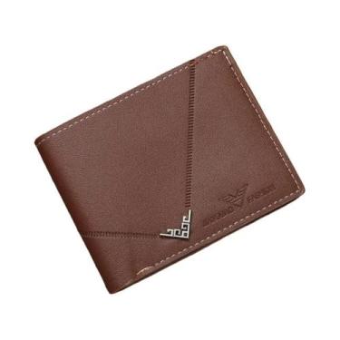 Imagem de Carteira De Couro Slim Masculina, Porta Cartões Múltiplos, ID, Casual 