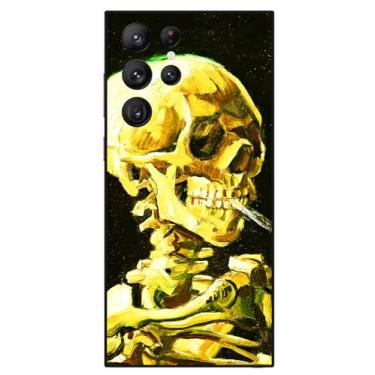Imagem de Berkin Arts Compatível com Samsung Galaxy S24 Ultra 5G Capa artística de silicone pós-impressionismo (cabeça de um esqueleto com um cigarro aceso por Vincent Van Gogh)