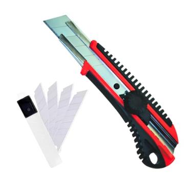 Imagem de Estilete Profissional Retrátil 18mm com Trava de Segurança, Cabo Emborrachado Ergonômico, Lâmina de Aço para Artesanato e Corte Preciso