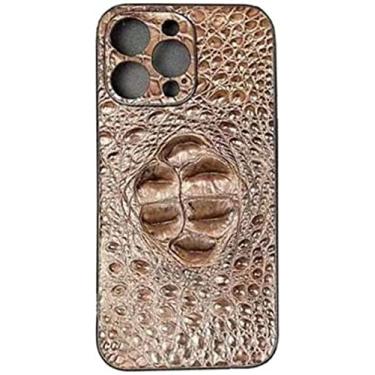 Imagem de BKUANE Capa marrom de couro de crocodilo para Apple iPhone 14 Plus 6,7 polegadas 2022, capa de telefone traseira luxuosa com lente de câmera de proteção (cor: caveira)
