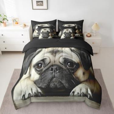 Imagem de Jogo de cama Queen para meninos e meninas, 7 peças, fofo, animal de estimação, com estampa de cachorro, adorável conjunto de lençol com lençol kawaii fofo e cachorro de estimação