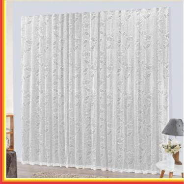 Imagem de Cortina Charme em Renda com Voal 4,00 x 2,50 Para Varão - Branca - 100