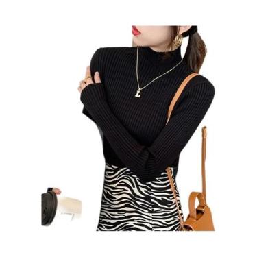 Imagem de Suéter Feminino De Tricô Manga Longa Slim Fit Outono Inverno Pulôver B