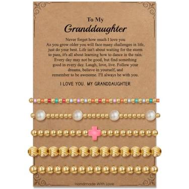 Imagem de Pulseira de contas de placa de ouro para mulheres: Pulseira de cruz de pérola delicada banhada a ouro 14K extensível para mulheres - Presentes de aniversário de Natal para filha, sobrinha, neta, 6.7