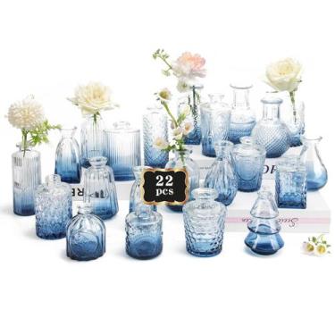 Imagem de Pacote com 22 vasos de vidro azul Ruckae para decoração de casamento