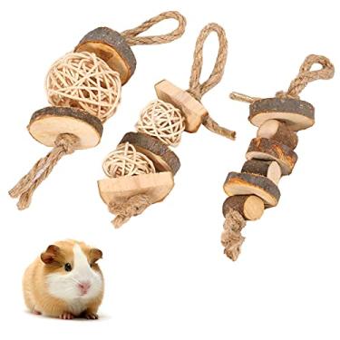 Imagem de Dioche Hamster Mastigar Brinquedos 3 Pçs de Madeira Natural Chinchila Cuidados Com Os Dentes Brinquedo Molar para Coelho Hamster Cobaias Pequenos Animais Exercício Alívio do Estresse