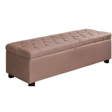 Imagem de Baú Puff Sapateira Cama Casal 1,20 Veludo Pés de Madeira Alça Puxador(Rosa)