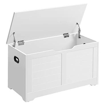 Imagem de VASAGLE Baú de armazenamento, banco de armazenamento com 2 dobradiças de segurança, estilo fazenda, 40 x 80 x 46 cm, para entrada, quarto, sala de estar, branco nuvem ULSB063T14
