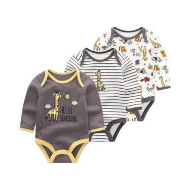 Imagem de Conjunto De 3 Peças De Body De Manga Longa Para Bebê Menino Ou Menina,
