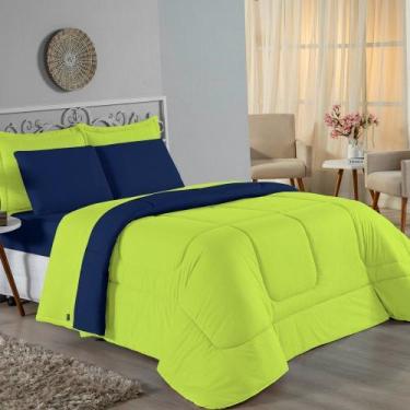 Imagem de Kit Edredom Dupla Face + Jogo de Lençol Casal Viúva Nobre 6 peças Malh