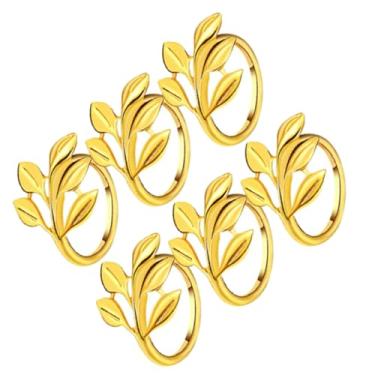 Imagem de Generic 6 Anéis de Guardanapo Dos Pces, Suportes Elegantes da Folha do Metal para a Decoração do Natal Casamento da Festa de Jantar, Com Design Elegante para Configurações de Mesa (Ouro)