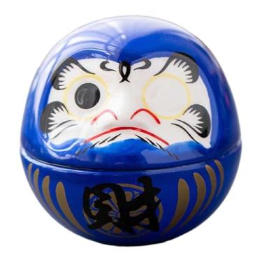 Imagem de Ｂｅｓｇａ Pequena boneca Daruma de cerâmica japonesa, miniatura de estatueta Dharma, escultura de arte decorativa para inauguração de casa, Azul