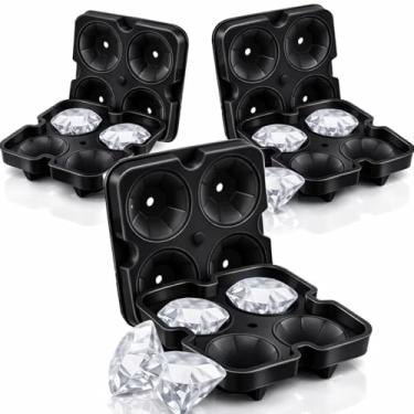 Imagem de Kit 3 Formas De Gelo Diamante Em Silicone Preta Yab 4 Cubos Para Whisky Drinks Bebidas Forma Silicone Flexível Resistente Reutilizável Fácil Desenformar