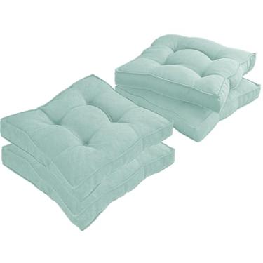 Imagem de Almofada Assento para Cadeira Futton (Kit 1/2/4) – Polialgodão Respirável 8cm de Altura, Almofada de Chão Quadrada Estilo Turca para Cozinha, Jantar e Escritório(Verde Água,40x40cm 4pcs)