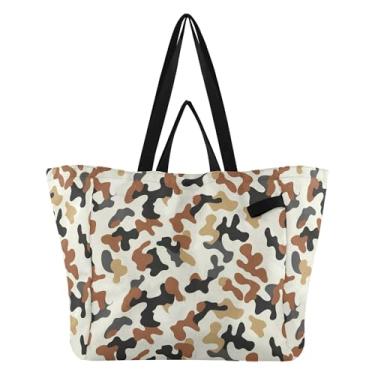 Imagem de SEHANY Sacolas de compras reutilizáveis com estampa de vaca marrom e branca com alças reforçadas, bolsa de compras de lona dobrável à prova d'água de grande capacidade para viagem, cozinha, praia