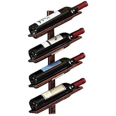 Imagem de Prateleiras de vinho rústicas montadas na parede com suporte de vidro/rack de vinho pendurado/rack de armazenamento de garrafas/prateleira de metal de 2 camadas prateleiras flutuantes/sala de estar
