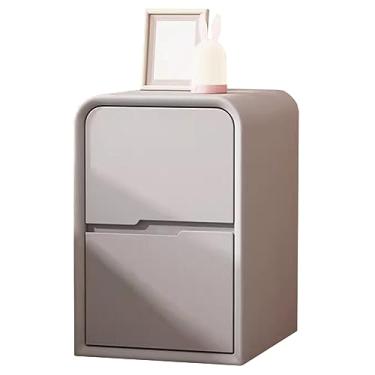 Imagem de Mesa de cabeceira grande estreita pequena com suporte de madeira maciça estilo St Cream com 2 gavetas de armazenamento para móveis de cabeceira de quarto