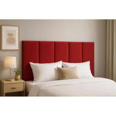 Imagem de Cabeceira de Cama em L Estofada Autoadesiva 45x20cm, Painel Modular para Solteiro Casal Queen King(VERMELHO,18)
