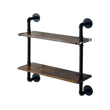 Imagem de Prateleira de parede decorativa para sala de estar, prateleira de vinho criativa retrô montada na parede estilo industrial Prateleira para pendurar na parede (Cor: 2 camadas antigo) (2 camadas antigas