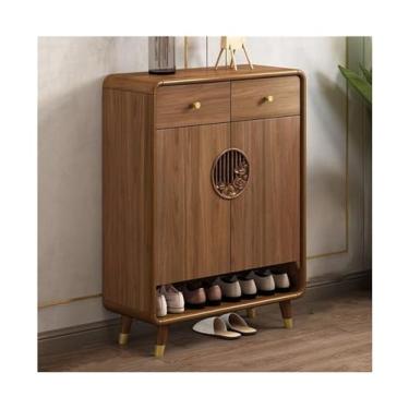 Imagem de Organizador de sapatos armário de sapatos com moldura de madeira maciça, organizador de sapatos com portas e gaveta, armário de armazenamento de sapatos independente para entrada sala de estar