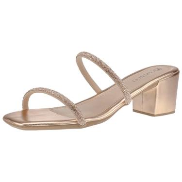 Imagem de Sandália Salto Bloco Feminina Médio Tamanco Strass Brilho (Bronze, BR, Adulto, Numérico, 37)
