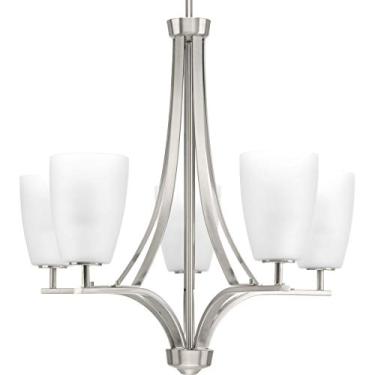 Imagem de Leap Collection 5-Light Gravado Opala Vidro Moderno Lustre Claro Níquel Escovado