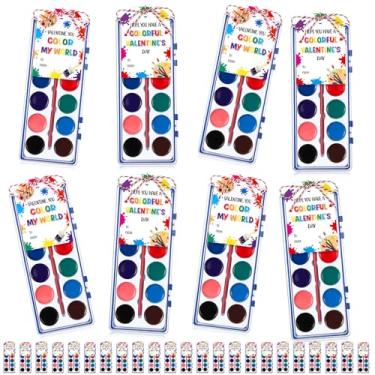 Imagem de Sabary Pacote com 28 conjuntos de tinta aquarela para dia dos namorados tintas laváveis para aquarela com vales-presente e corda de 20 metros para troca de sala de aula, presentes de festa dos