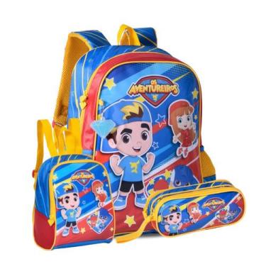 Imagem de Kit Mochila Costas Escolar Lancheira Os Aventureiros Estojo, Azul