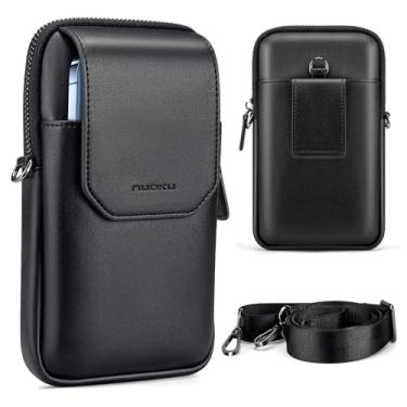 Imagem de nuoku Coldre para celular com passador de cinto, bolsa transversal pequena de couro vegano, bolsa de ombro para passaporte compatível com iPhone 17/16/15/14/13/12 Pro Max Samsung Galaxy S25 Ultra Note