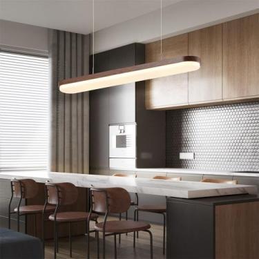 Imagem de Pendente Led Soft Luminária de Teto Madeira Sala Mesa Jantar 98cm Luz 