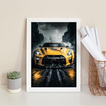 Imagem de Quadro Decorativo Carro Esportivo Preto E Amarelo 24X18Cm