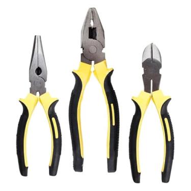 Imagem de Kit Alicate Profissional, 3 Peças, Alicate Meia-Cana 6", Alicate Corte Diagonal 6", Alicate Universal 8", Cabo Emborrachado, Preto e Amarelo