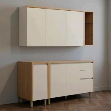 Imagem de Kit Cozinha 160cm Aéreos Balcões Super Completo Mdf