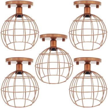 Imagem de 5 Lustres Teto Plafon Industrial Aramado Globo Retrô Luminária Vintage Cobre Rose Gold Agp Ilumini