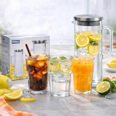 Imagem de Kit Elegance em Vidro – Jarra Cilíndrica com Tampa + 3 Copos Sofisticados para Bebidas | Água, Sucos e Drinks