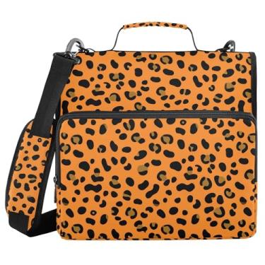 Imagem de SEHANY Fichário de zíper com estampa de leopardo com alça de ombro, capacidade para 500 folhas, vários bolsos, fichário com 3 anéis com zíper de 3 cm
