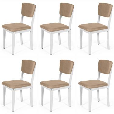 Imagem de Conjunto 6 Cadeiras De Jantar Estofada Em Madeira Maciça Ella Branco/marrom Claro