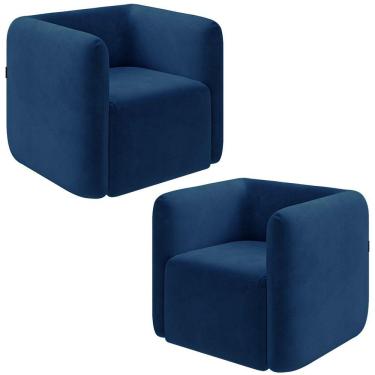 Imagem de Kit 2 Poltronas Decorativas Sala De Estar Trinidad Base Fixa Veludo Azul Marinho G33 - Gran Belo