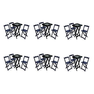 Imagem de Kit 6 Conjuntos De Mesa Bistrô Dobrável Jack Daniel's Com 3 Banquetas De Madeira Preta - Cor: Preto